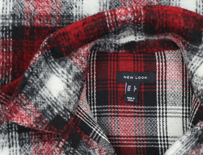 New Look Women's Red Check Wool Blend Button Jacket Size 6