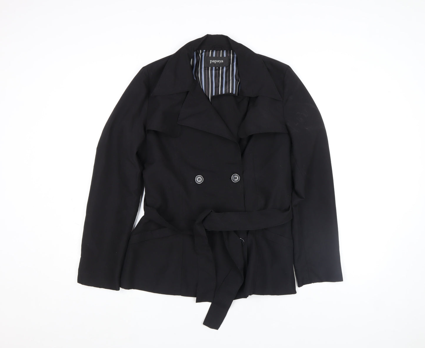 Papaya Women Black Size 12 Trench Style Belted Jacket