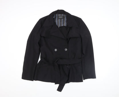 Papaya Women Black Size 12 Trench Style Belted Jacket