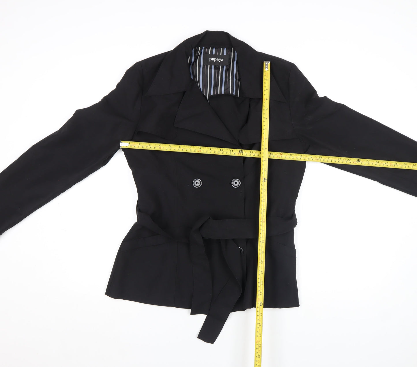 Papaya Women Black Size 12 Trench Style Belted Jacket