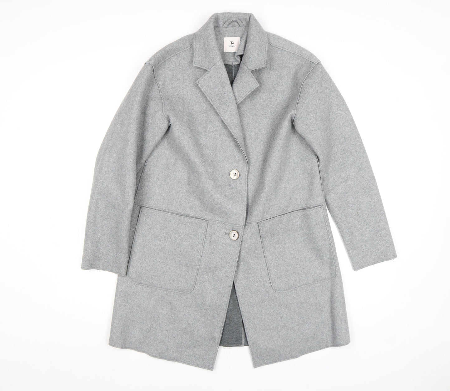 Tu Women Grey Size 8 Mid-Length Wool Blend Overcoat