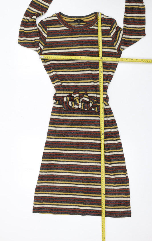 Next Womens Multicoloured Stripe Knit Belted Fit & Flare Dress Size 10