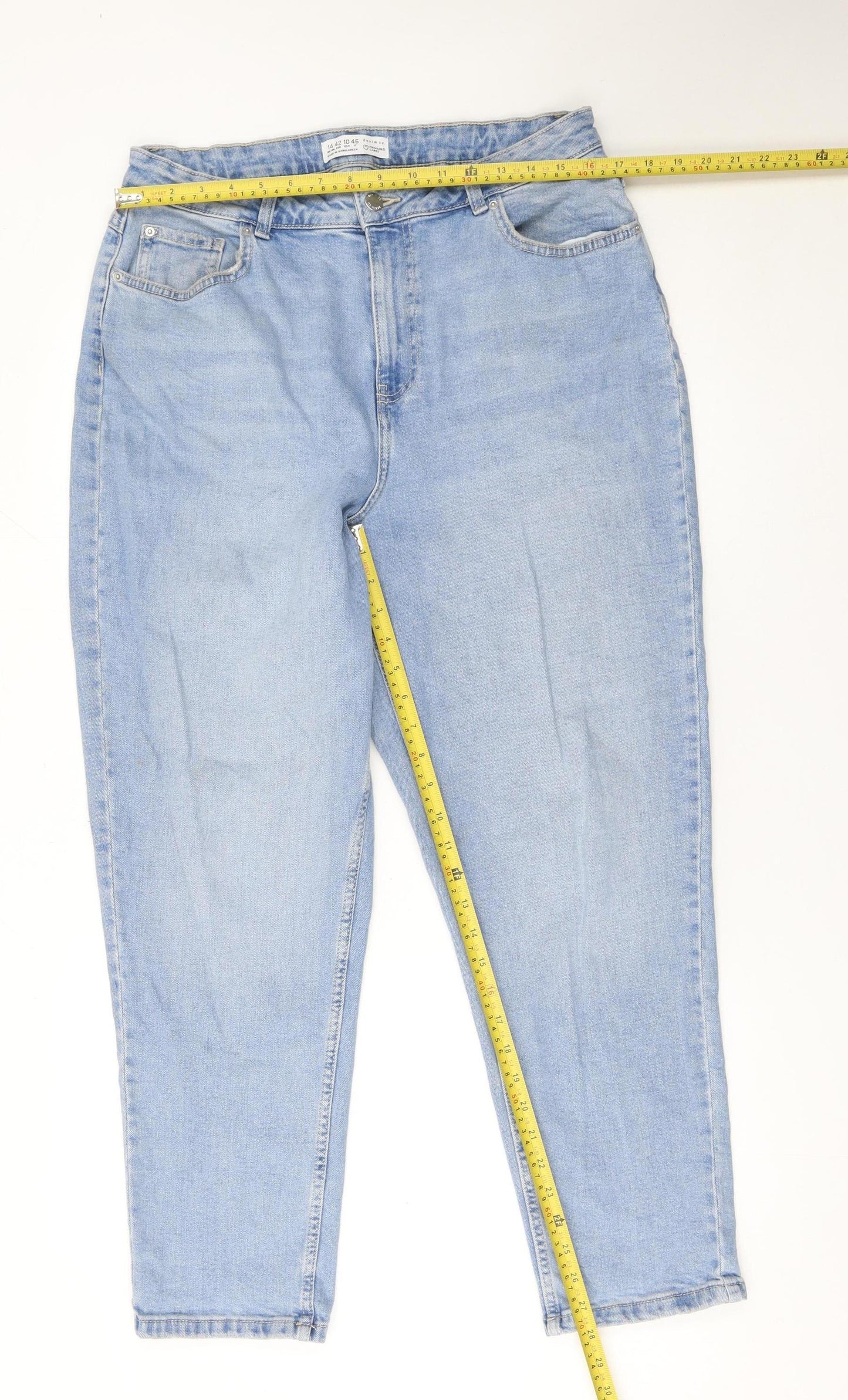 Primark Women’s Blue High Rise Mom Jeans Size 14 Cotton Denim