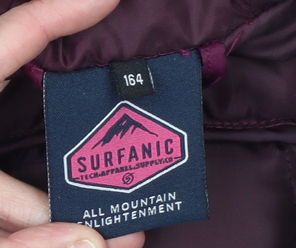 Surfanic Girls Purple Hooded Puffer Jacket Size 164 Winter Quilted Coat