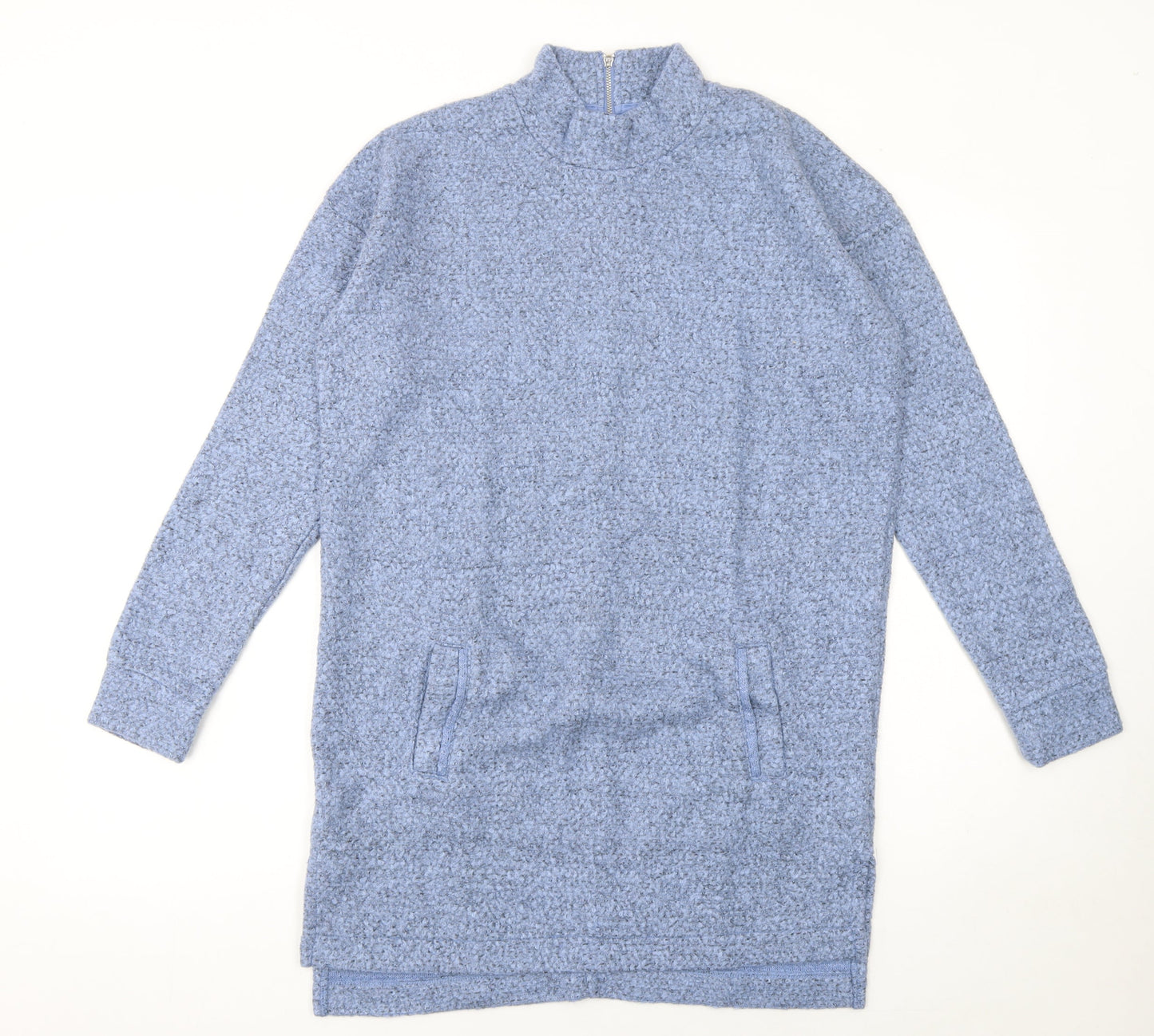 Next Womens Blue Jumper Dress Size 8 Long Sleeve Knit Zip