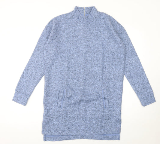 Next Womens Blue Jumper Dress Size 8 Long Sleeve Knit Zip