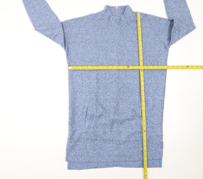 Next Womens Blue Jumper Dress Size 8 Long Sleeve Knit Zip