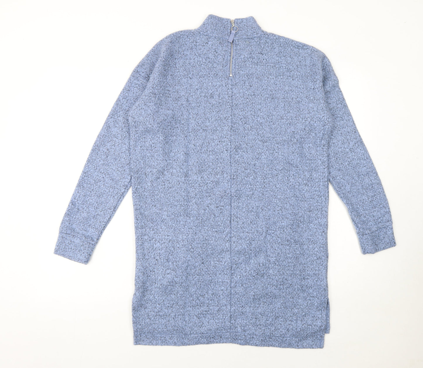 Next Womens Blue Jumper Dress Size 8 Long Sleeve Knit Zip