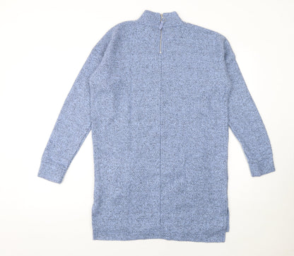 Next Womens Blue Jumper Dress Size 8 Long Sleeve Knit Zip