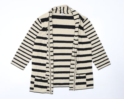 CC Women Beige Black Striped Knit Longline Cardigan XL
