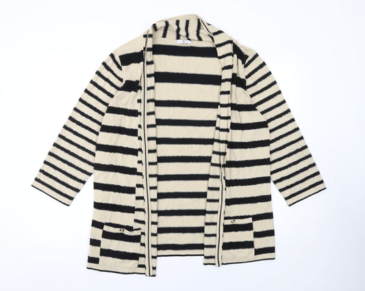 CC Women Beige Black Striped Knit Longline Cardigan XL