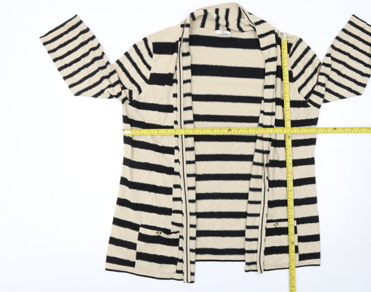 CC Women Beige Black Striped Knit Longline Cardigan XL