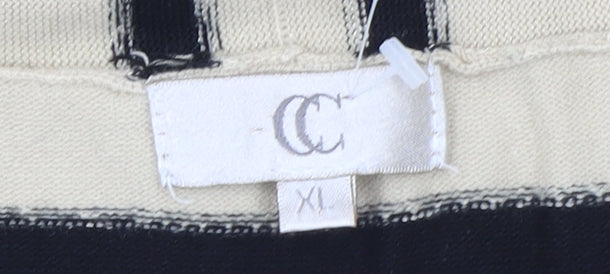 CC Women Beige Black Striped Knit Longline Cardigan XL