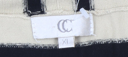 CC Women Beige Black Striped Knit Longline Cardigan XL