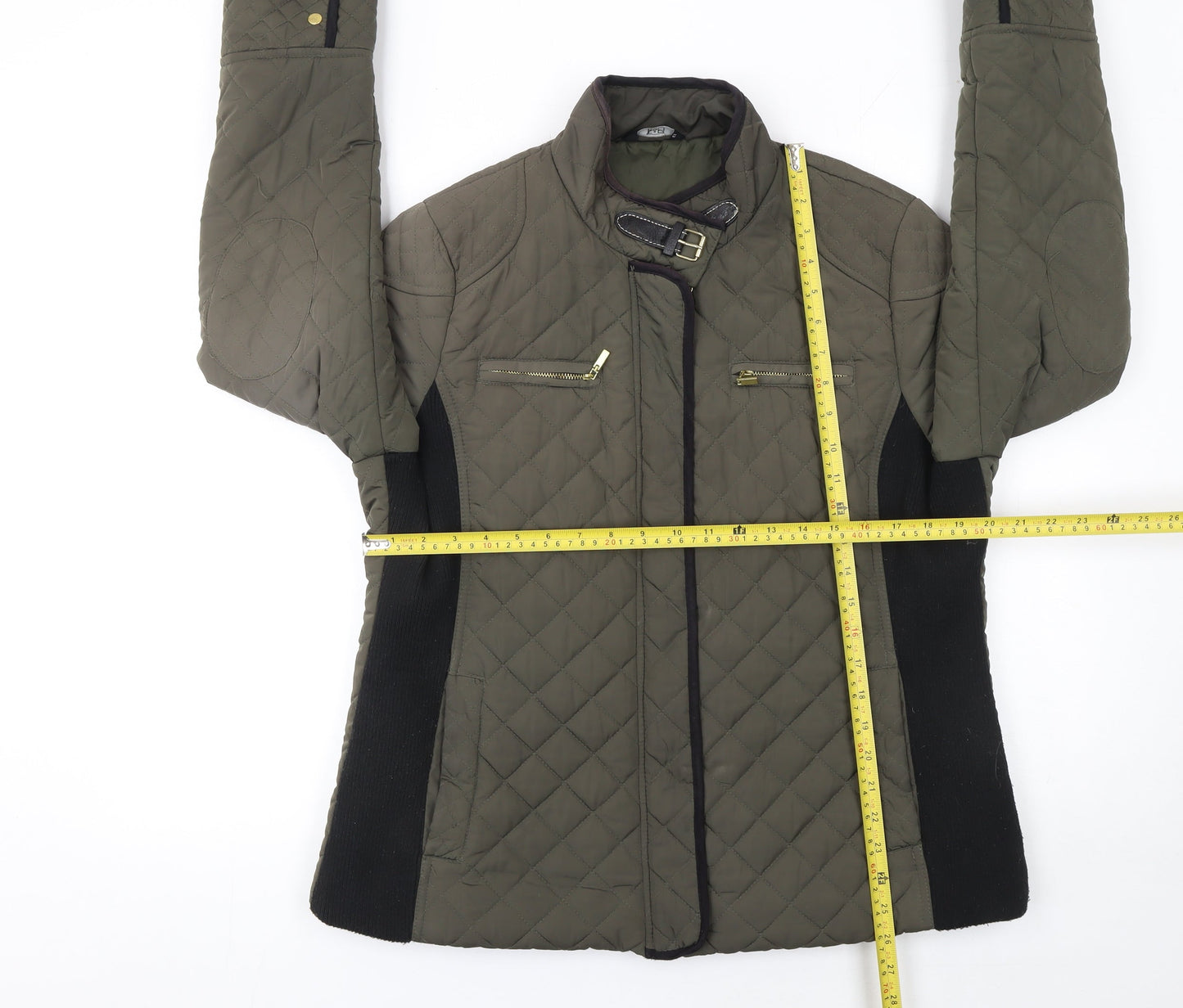 F&F Women's Green Quilted Jacket Size 18 Zip Buckle Mid-Length