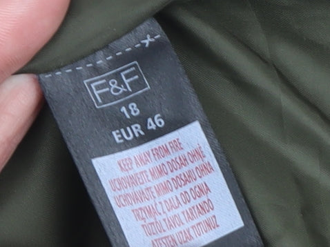 F&F Women's Green Quilted Jacket Size 18 Zip Buckle Mid-Length