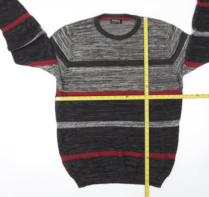 INSIDE Men's Grey Striped Cotton Crew Neck Jumper XL