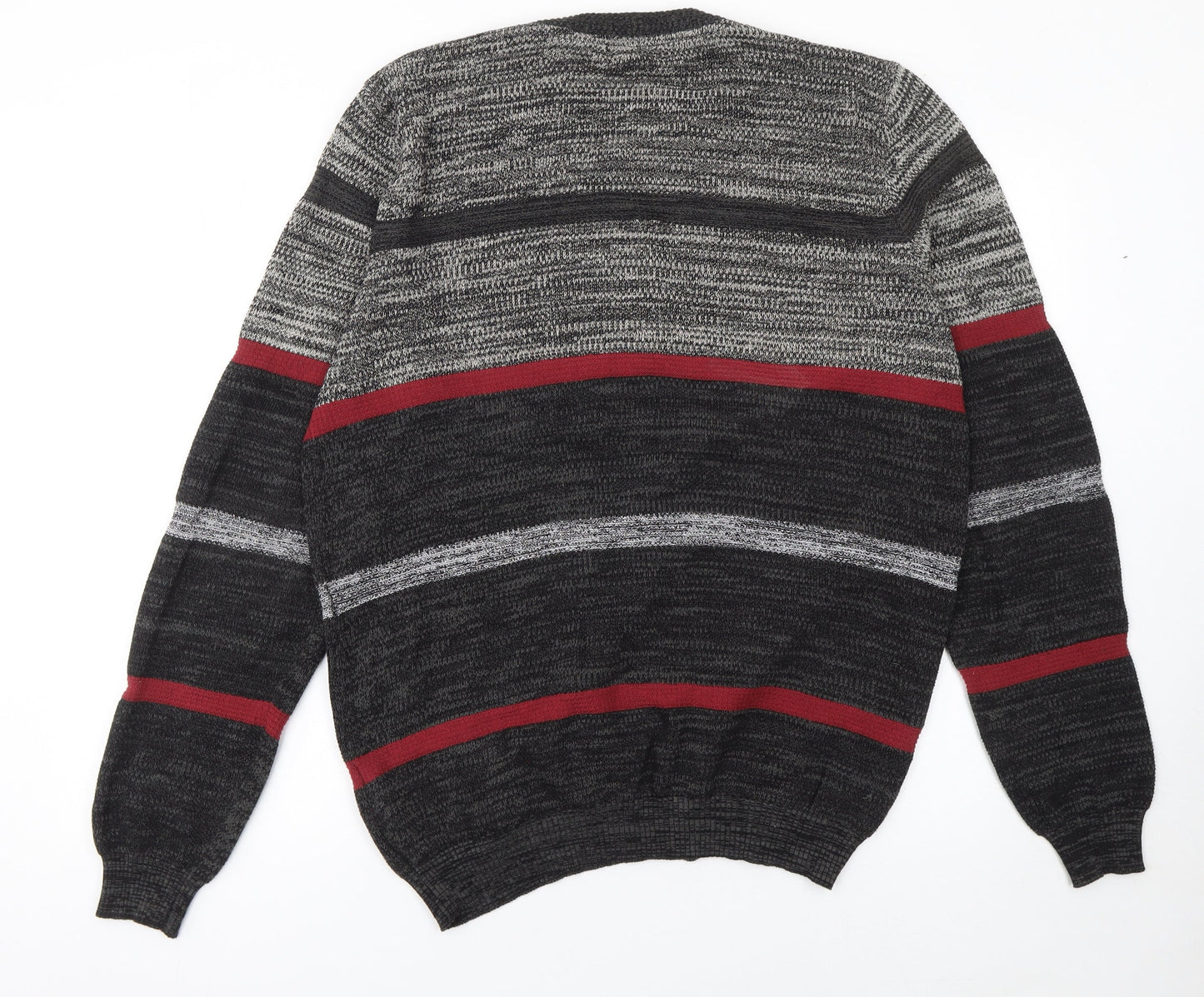 INSIDE Men's Grey Striped Cotton Crew Neck Jumper XL