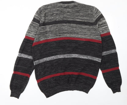 INSIDE Men's Grey Striped Cotton Crew Neck Jumper XL