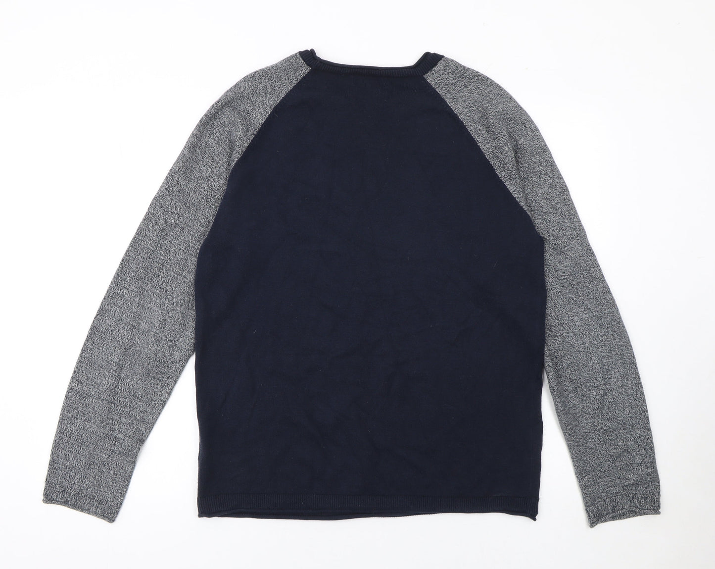 Jack & Jones Men's Blue Grey Cotton Crew Neck Pullover Jumper Medium