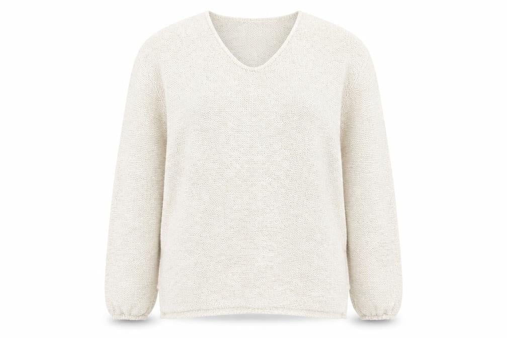 Orvis Women Beige Cotton Acrylic V-Neck Knit Jumper Size L