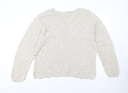 Orvis Women Beige Cotton Acrylic V-Neck Knit Jumper Size L