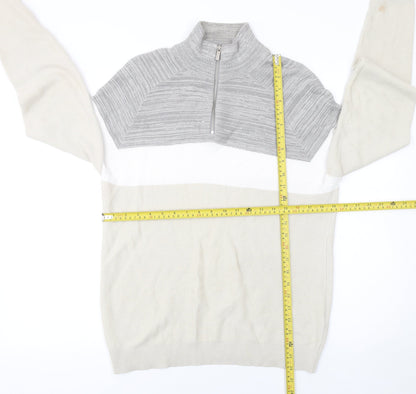 Primark Men's Beige Colour Block Cotton 1/2 Zip Jumper Small