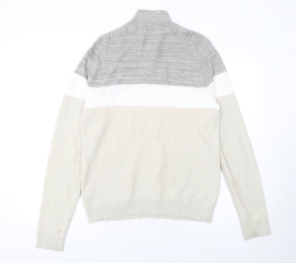 Primark Men's Beige Colour Block Cotton 1/2 Zip Jumper Small