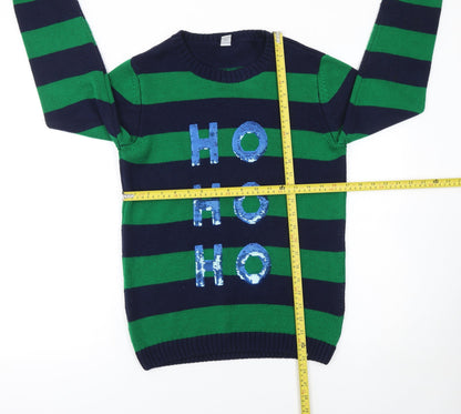 Tu Boys Green & Navy Striped Sequin HOHOHO Christmas Jumper 12 Years