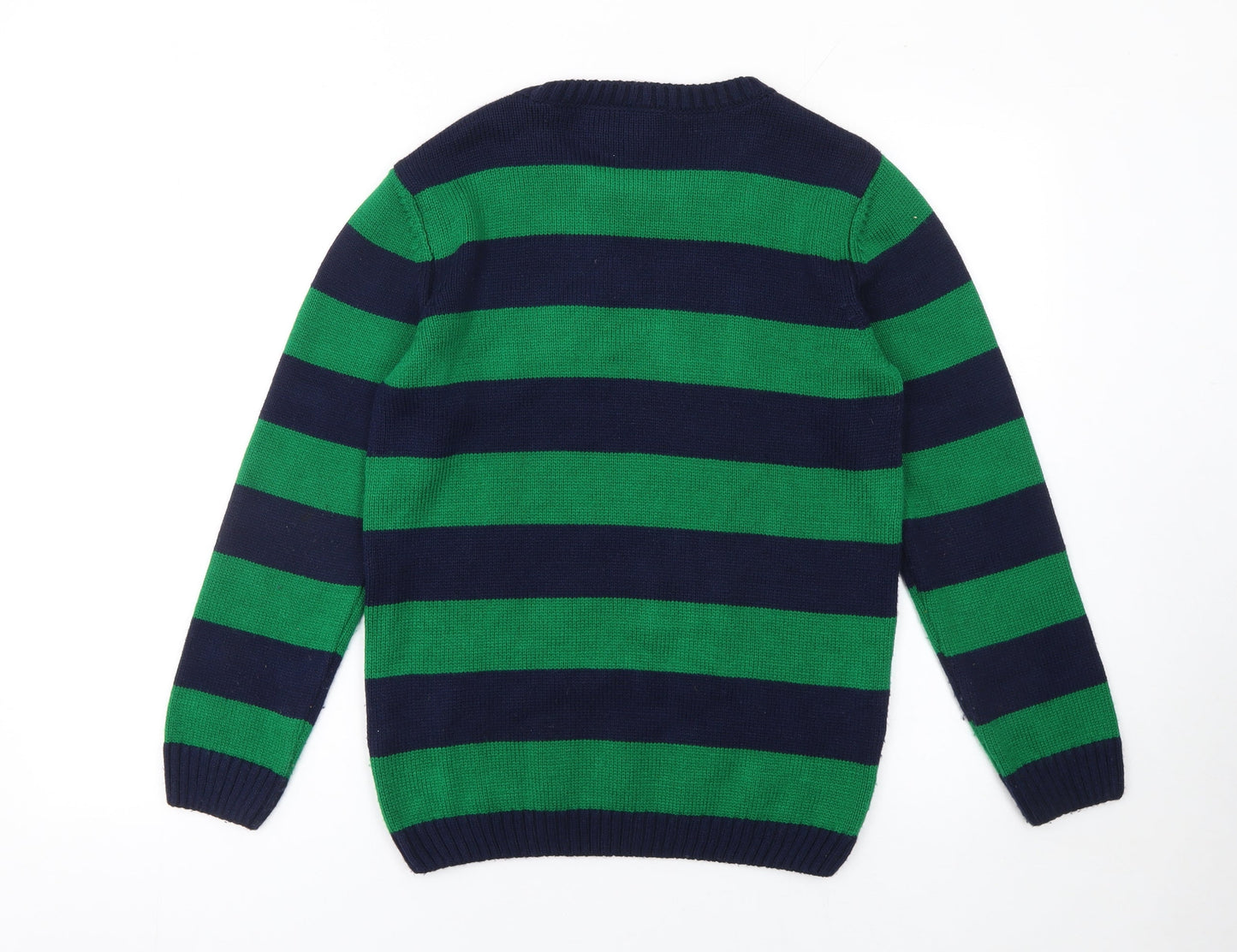 Tu Boys Green & Navy Striped Sequin HOHOHO Christmas Jumper 12 Years