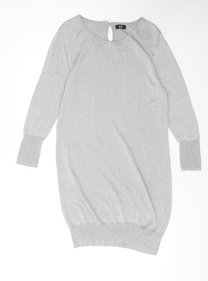 F&F Women Silver Metallic Jumper Dress Size 16 3/4 Sleeve Knit