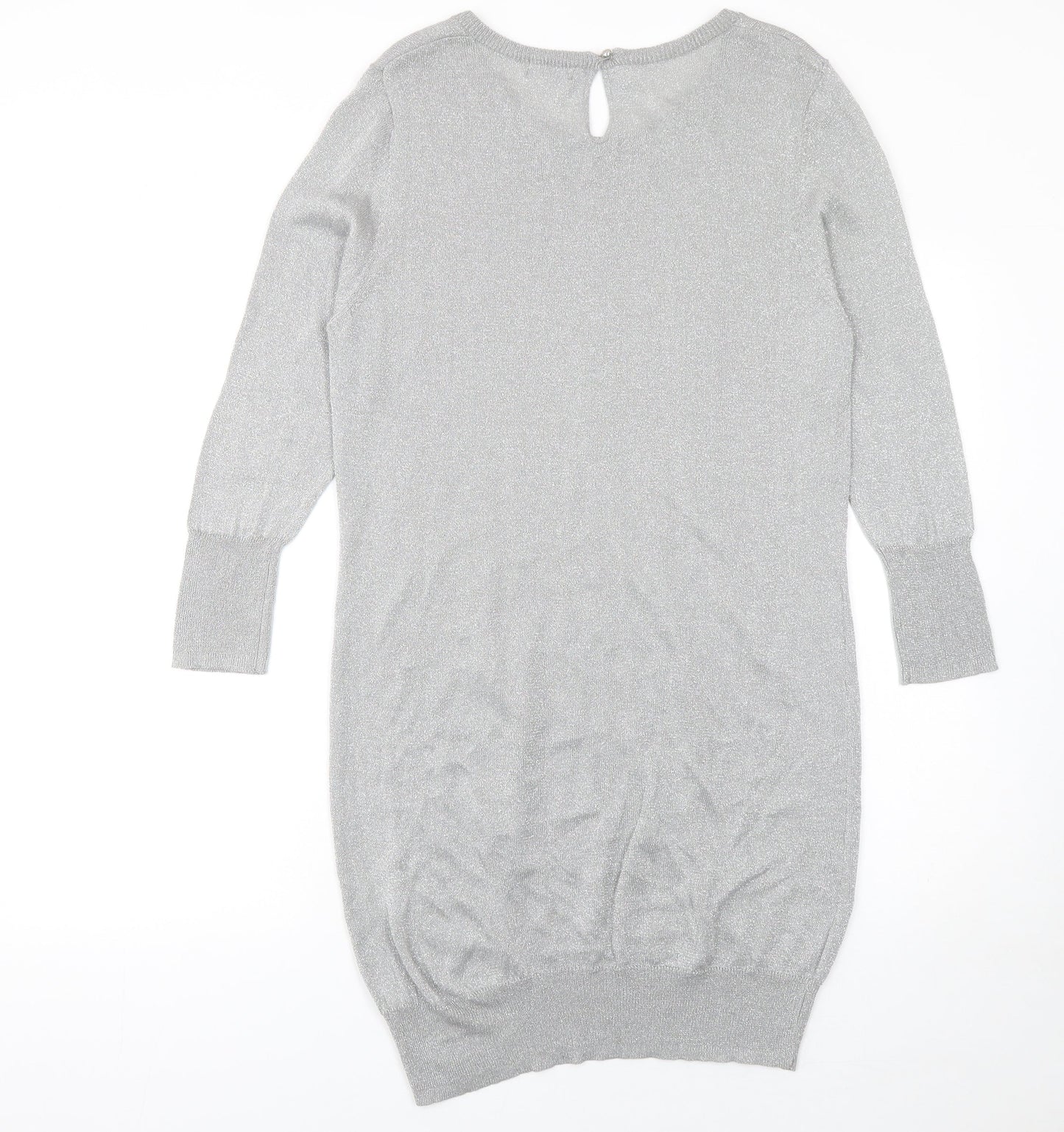 F&F Women Silver Metallic Jumper Dress Size 16 3/4 Sleeve Knit