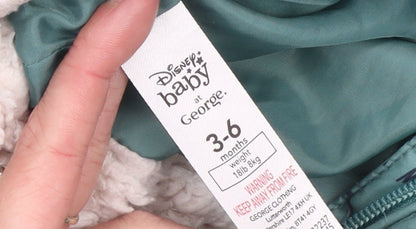 Disney Baby George Green Dumbo Snowsuit 3-6 Months Hooded Faux Fur Lined