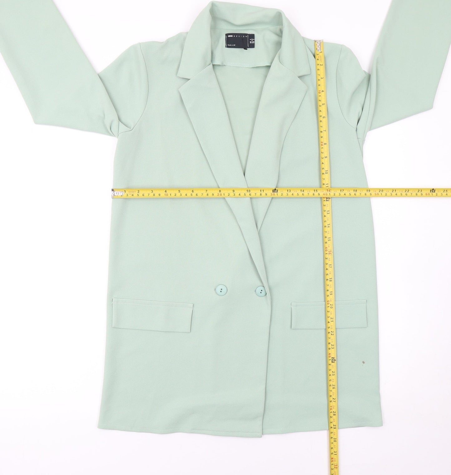 ASOS DESIGN Women’s Green Double-Breasted Long Blazer Jacket Size 6