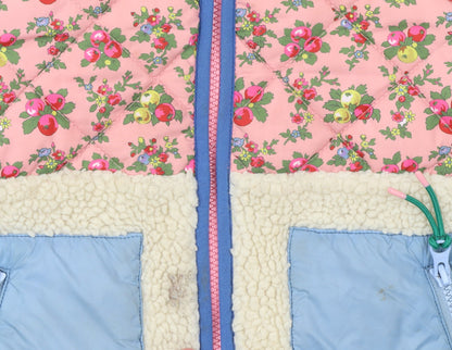 Mini Boden Girls Pink Floral Hooded Puffer Jacket 7-8 Years Quilted Sherpa