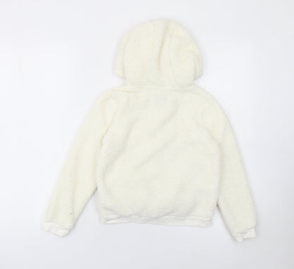 Reveuse Girls Ivory Unicorn Hooded Fleece Jacket Age 8 Long Sleeve Zip-Up
