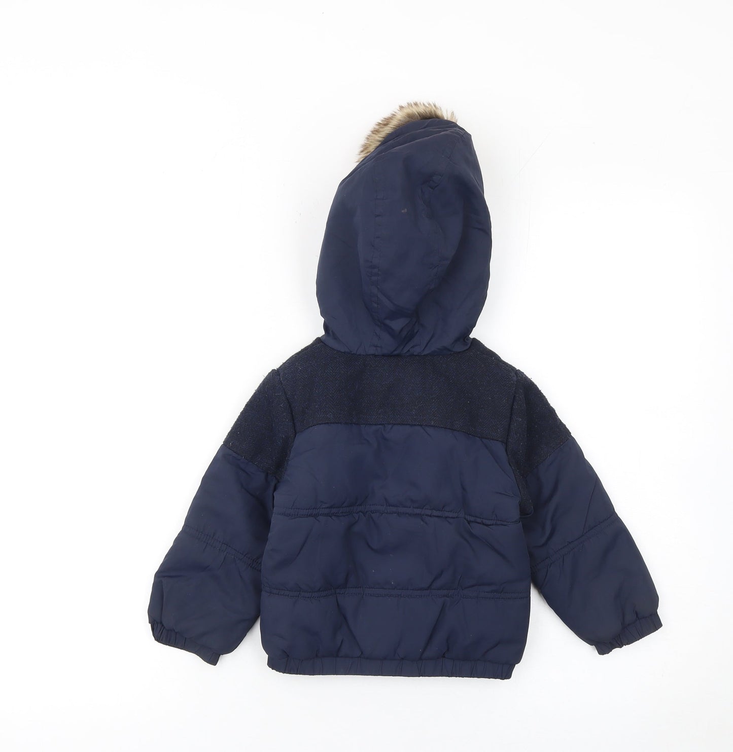 Disney Baby Unisex Blue 12-18 Months Mickey Mouse Puffer Jacket with Faux Fur Hood
