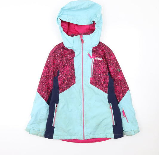 Nevica Girls Blue Pink Ski Jacket 9-10 Years Hooded Waterproof Winter Coat