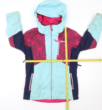 Nevica Girls Blue Pink Ski Jacket 9-10 Years Hooded Waterproof Winter Coat