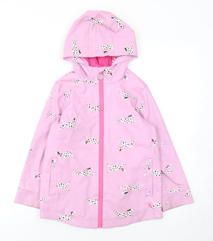 Joules Girls Pink Dog Print Waterproof Hooded Rain Coat 6 Years