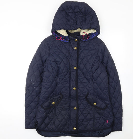 Joules Women Navy Hooded Quilted Jacket UK 12 Polyester Lined