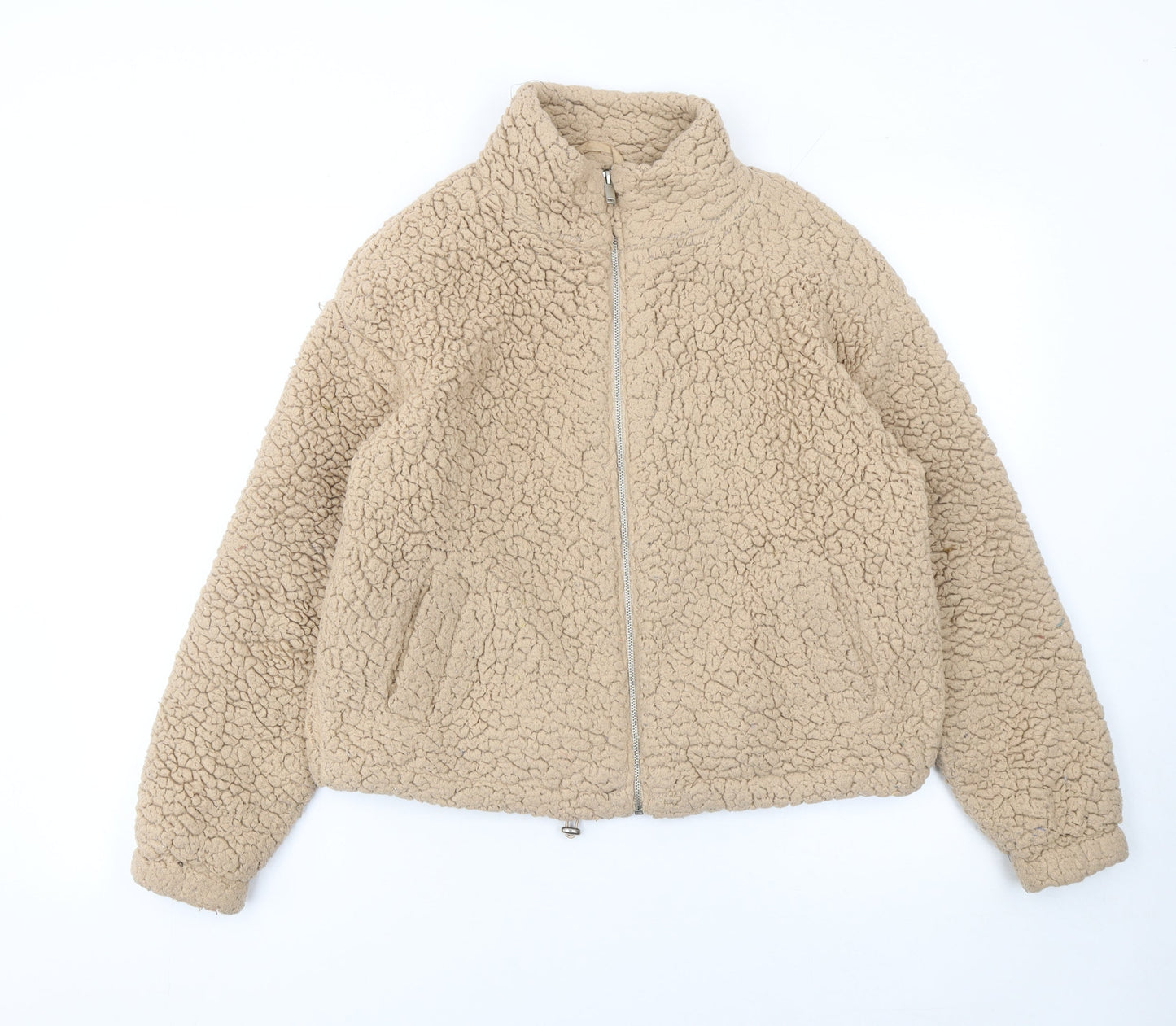 New Look Women’s Beige Fleece Teddy Jacket Size S Full Zip Casual
