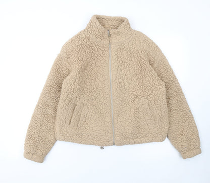 New Look Women’s Beige Fleece Teddy Jacket Size S Full Zip Casual