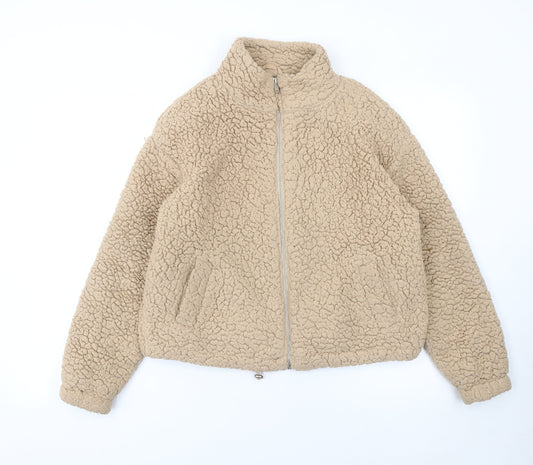 New Look Women’s Beige Fleece Teddy Jacket Size S Full Zip Casual