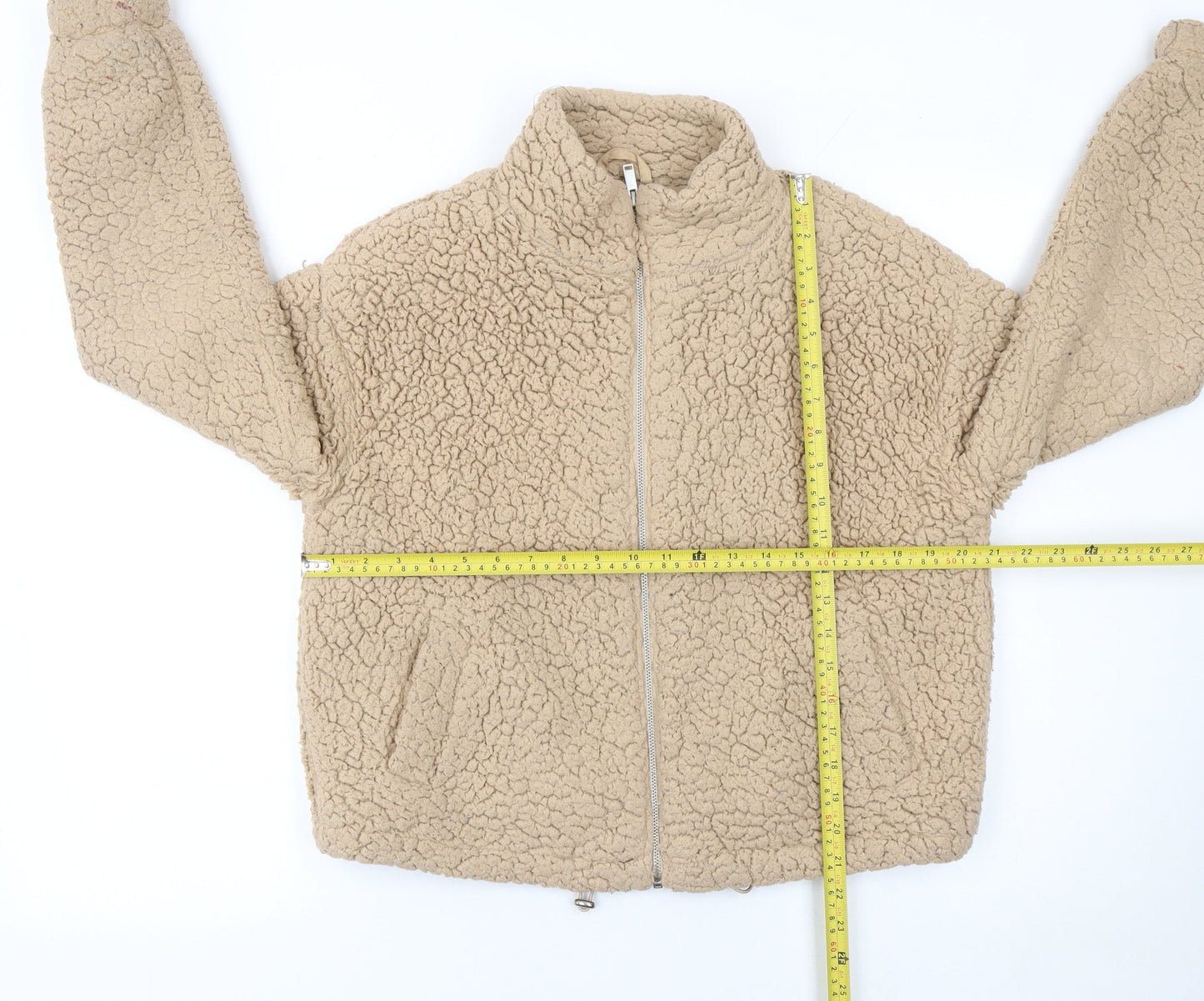 New Look Women’s Beige Fleece Teddy Jacket Size S Full Zip Casual