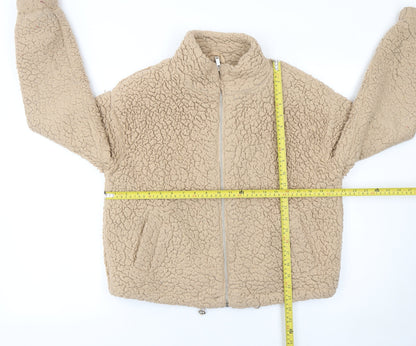 New Look Women’s Beige Fleece Teddy Jacket Size S Full Zip Casual