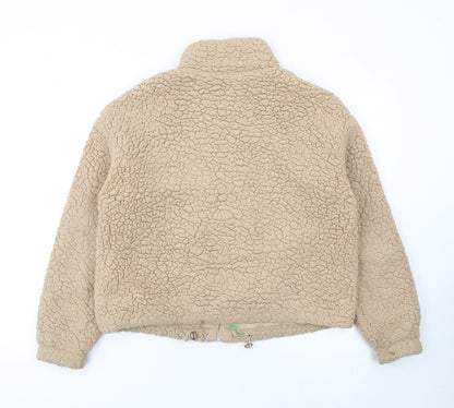 New Look Women’s Beige Fleece Teddy Jacket Size S Full Zip Casual