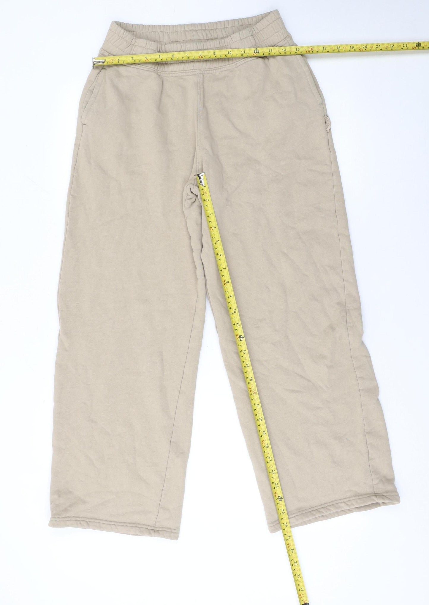 Primark Women Beige Cotton Fleece Sweatpants S Relaxed Fit