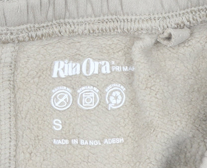 Primark Women Beige Cotton Fleece Sweatpants S Relaxed Fit