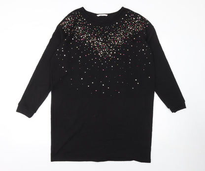 Tu Women Black Sequin Long Sleeve Shift Dress Size 16 Party Knit